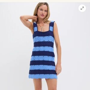 Cornflower Blue and Navy Crochet Cooper Mini Dres